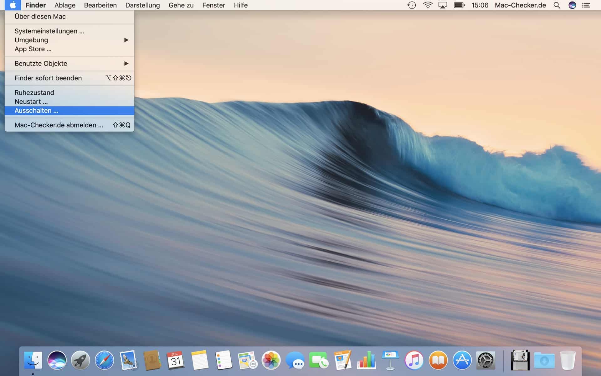 Einen Neustart durchführen oder den Mac ausschalten kannst Du über das Apfel-Menü…