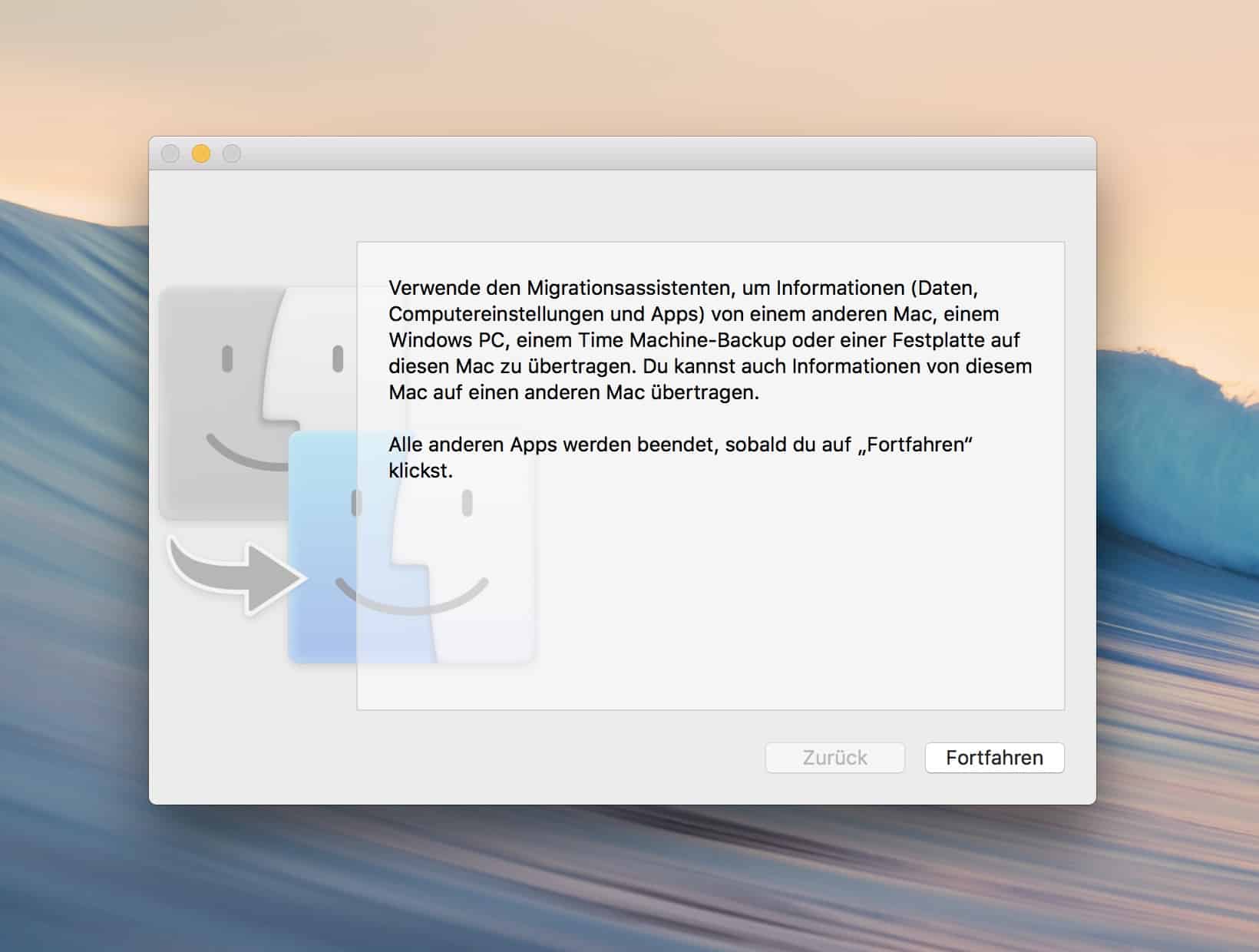 Starte den Migrationsassistenten auf dem neuen Mac…