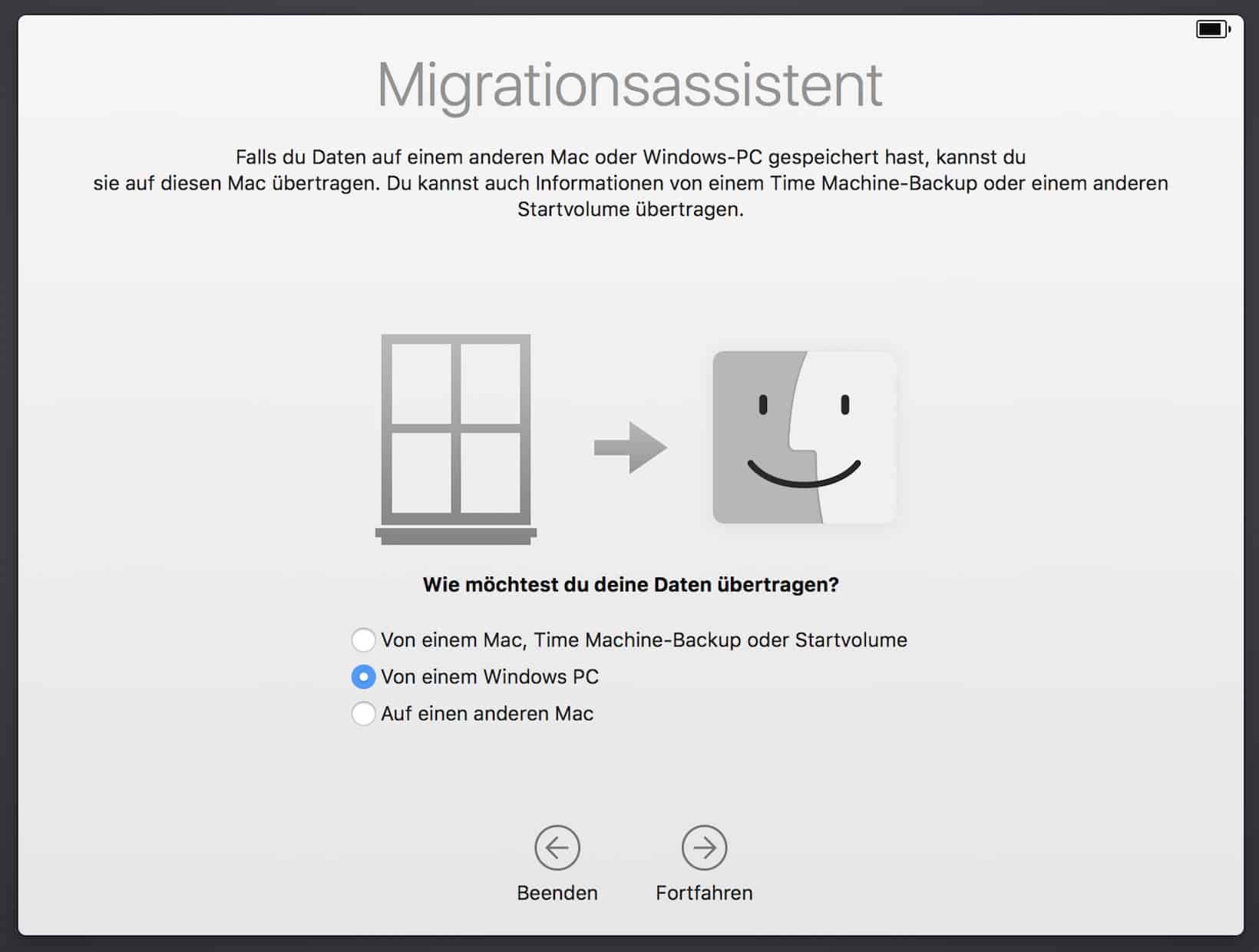 Wähle, von welcher Quelle die Daten übernommen werden sollen…
