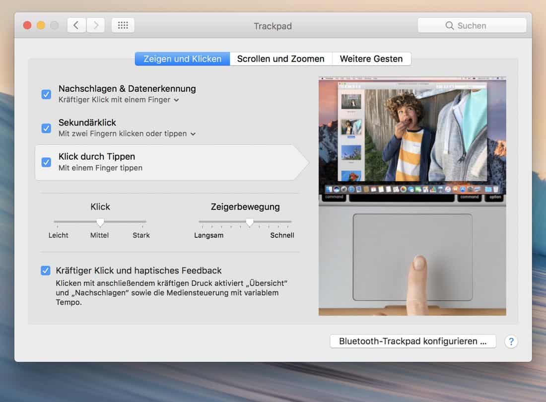 Apple Trackpads unterscheiden: Tippen, Klicken, kräftiges Klicken und Gesten...